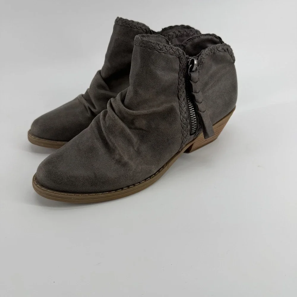 Report Dilly Gray Ruched Braided Ankle Boots Womens 6.5‎ Stacked Block Heel Boho